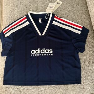 NEW Adidas Jersey Blue V-Neck Top with White Trim
